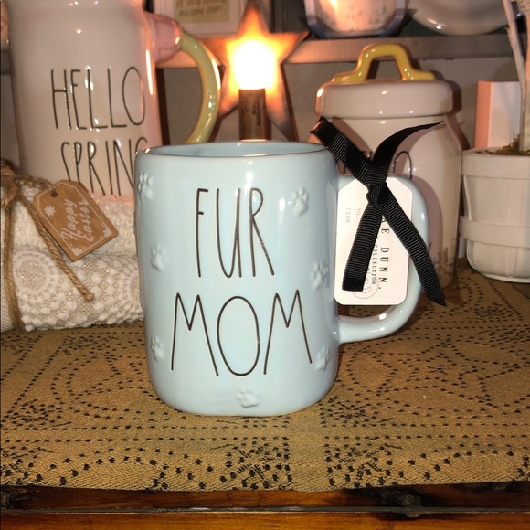 Rae Dunn Other - Rae Dunn FUR MOM Mug Light Blue/Raised Paw Prints